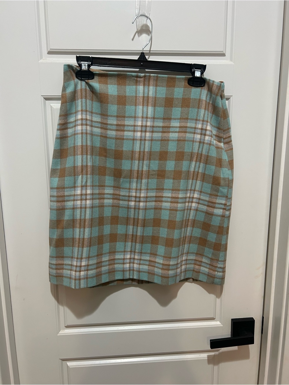 Plaid light blue and Tan Pencil Skirt